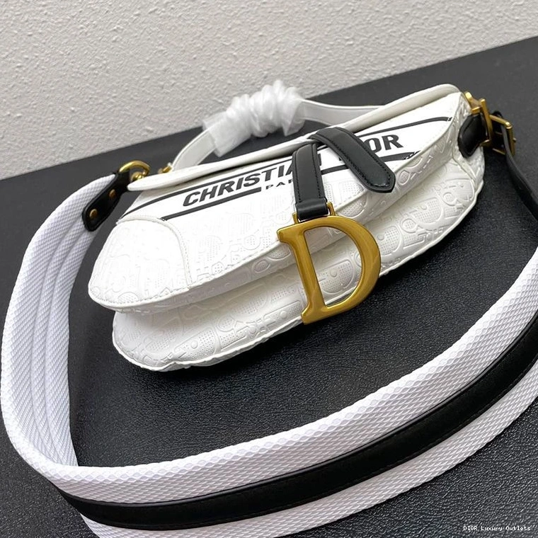 Cheap Dior White Calfskin Christian Oblique Bag Black Saddle Embossed 0716 Luxury